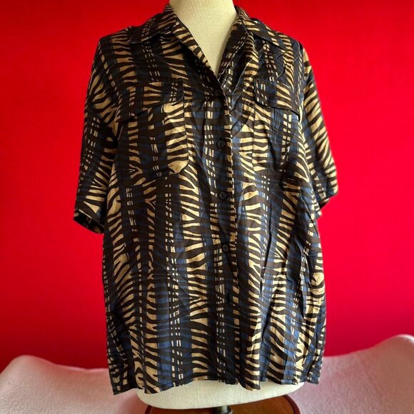 Silk Icon Vintage Button Down Blouse Size Medium - Picture 1 of 7